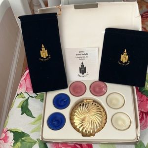 NIB PARTYLITE Traveling Tea Light Candle Set With Gold Candle Holder6 Tea Lights